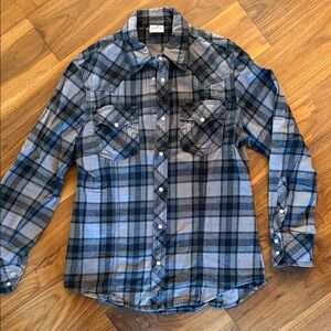 True Religion Blue and Gray Plaid Men's Shirt